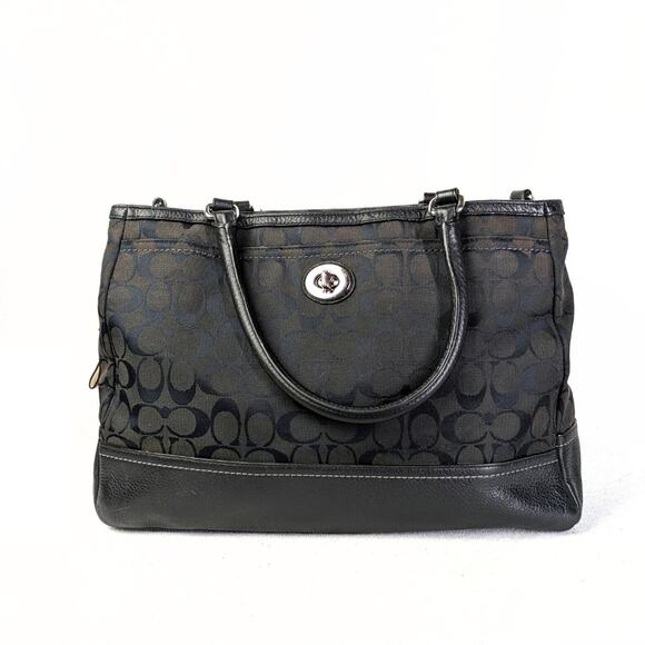 Pre-owned COACH Signature Canvas Leather Carryall Handbag - Picture 2 of 7